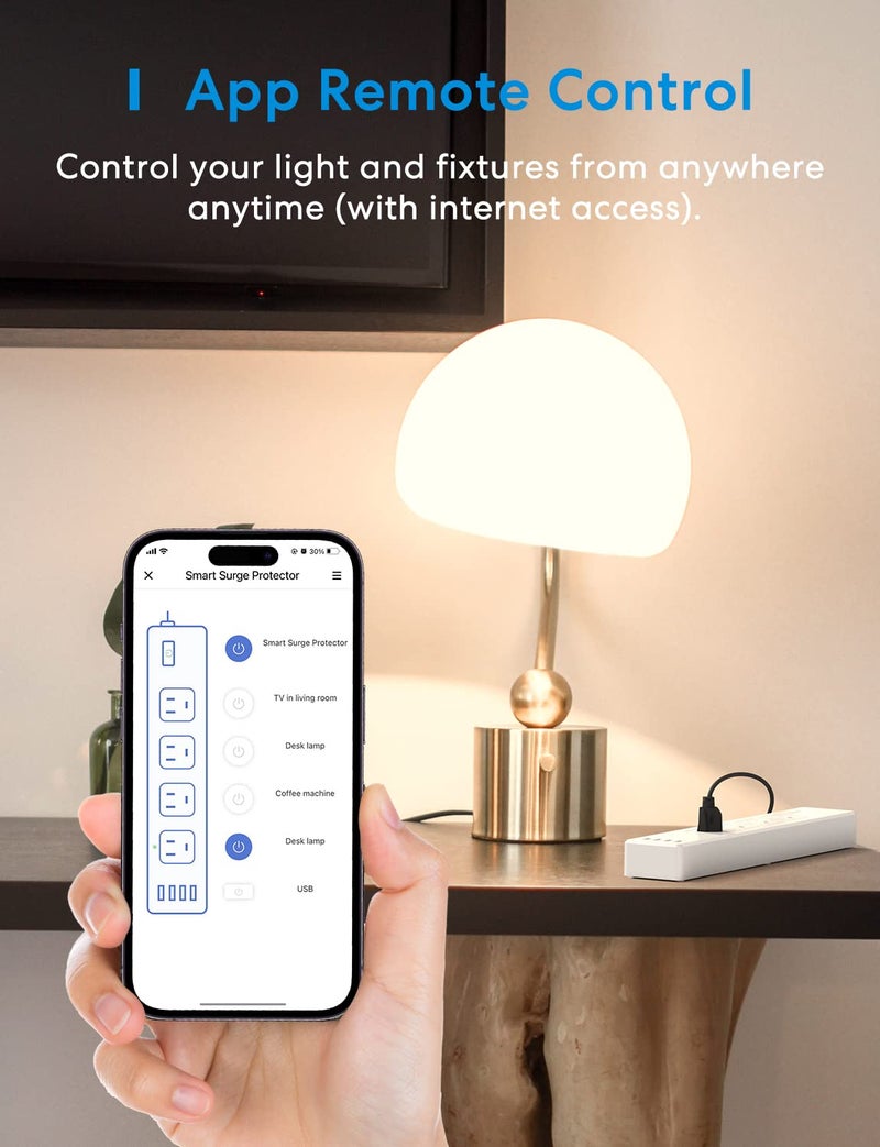 Meross Smart Power Strip Compatible with Apple HomeKit, Siri, Alexa, Google Home and SmartThings, WiFi Surge Protector with 4 AC Outlets, 4 USB Ports and 6ft Extension Cord, Voice and Remote Control - Image 5